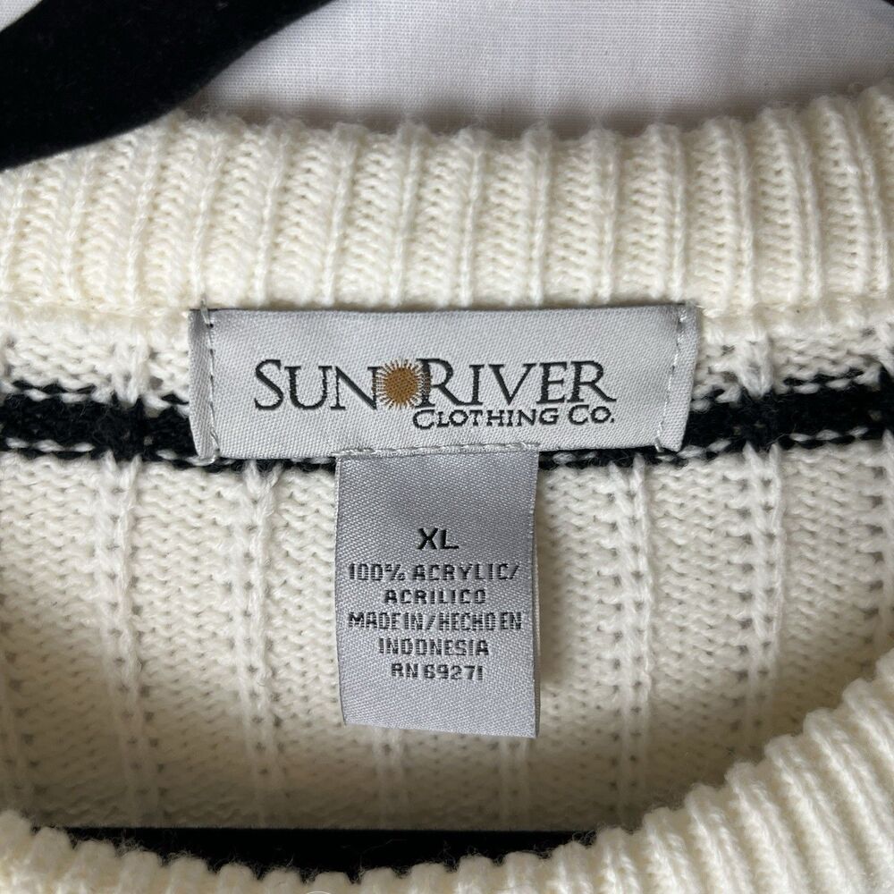 Sun River Clothing Co Pull Over Knit Sweater Women’s XL Red Black Ivory Stripes - Picture 3 of 12